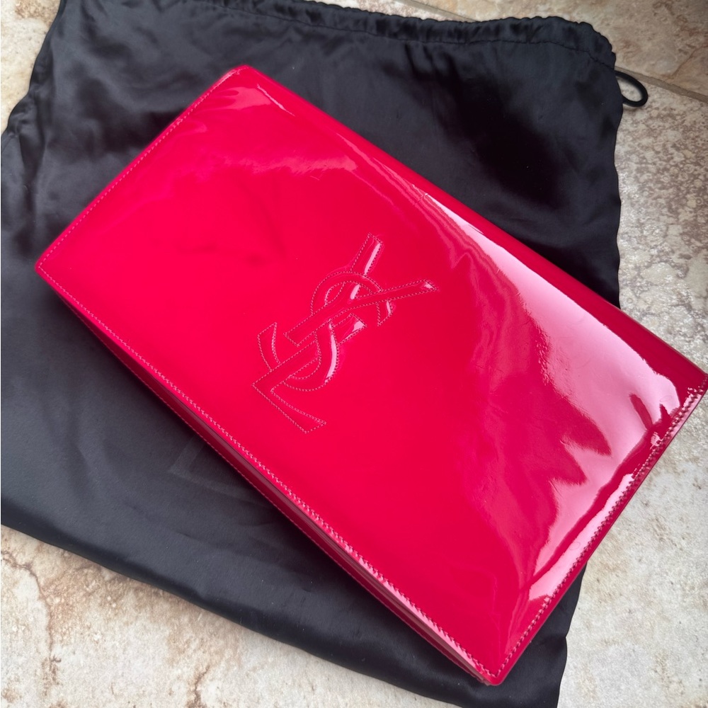 YSL Yves Saint Laurent Patent Leather Clutch – Magenta